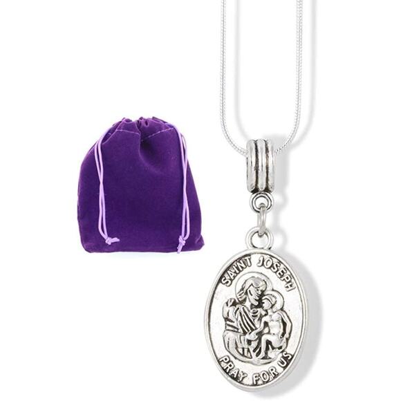 Saint Joseph Pray for Us Charm Snake Chain Necklace - Picture 1 of 4